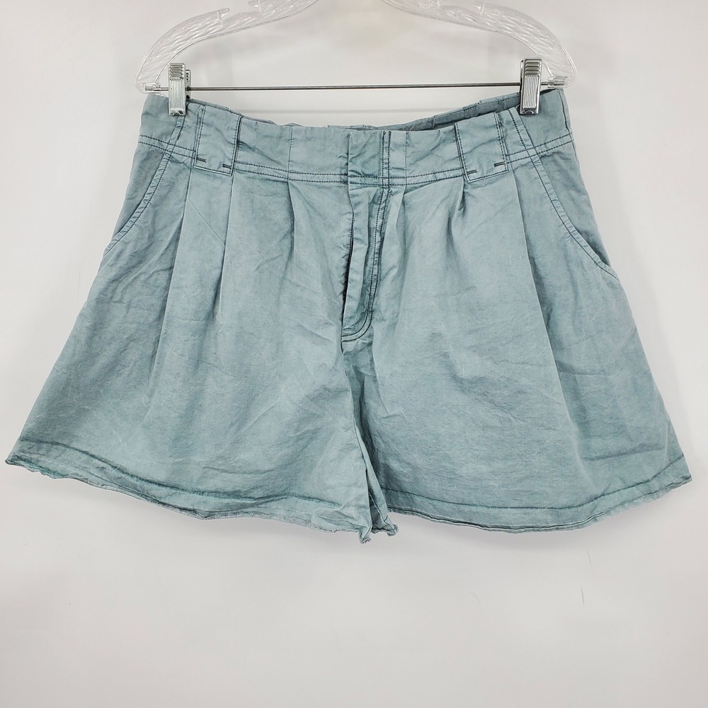 Free People Dusty Blue Cotton Pleated High Rise Shorts Size 8 Boho Beachy Summer